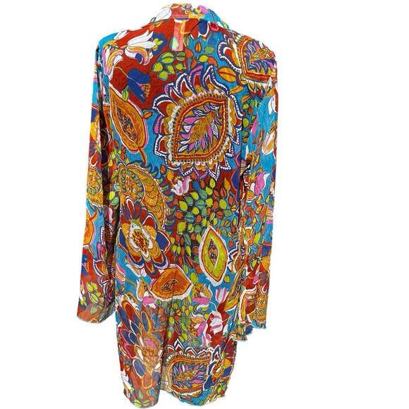 Boho Sequence Swimsuit Cover UP Floral Multi Colored Resort Wear Vacation Sz M - Picture 2 of 5
